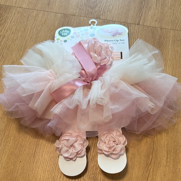 NWT Little Me Blush Tulle Dress with Floral Details - Picture 1 of 3
